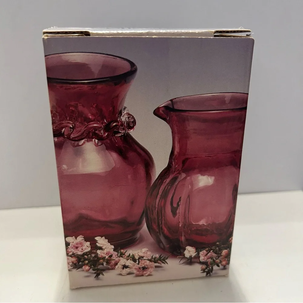 Vintage Pilgrim Vase Cranberry Swirl Handblown Glass with Original Box